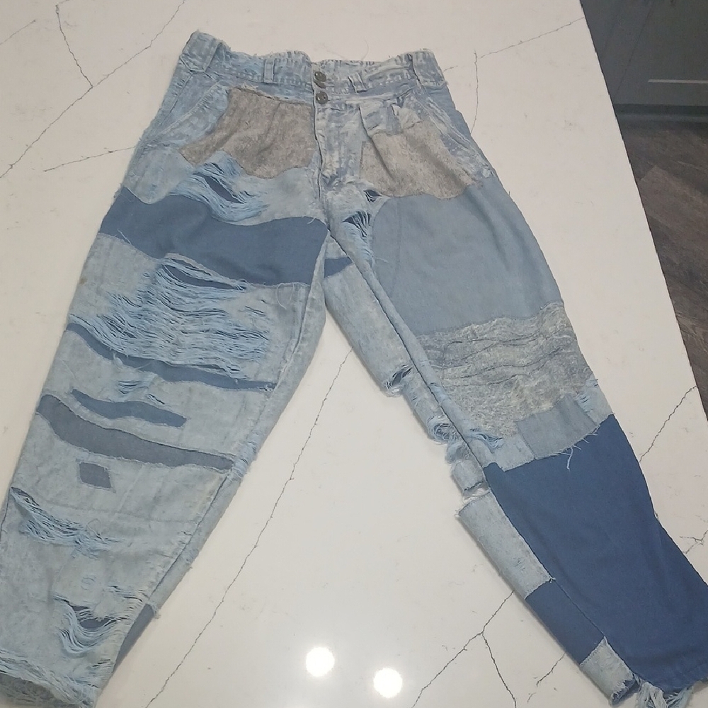 Bugle Boy Y2k Patchwork Jeans - Blue and Gray, Sz 31M Pre-owned